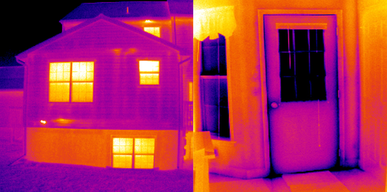 Infrared imagery showing an energy efficiency survey of the interior and exterior of a residential home